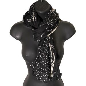Large Infinity scarf wrap lightweight black and white floral modest trimmed